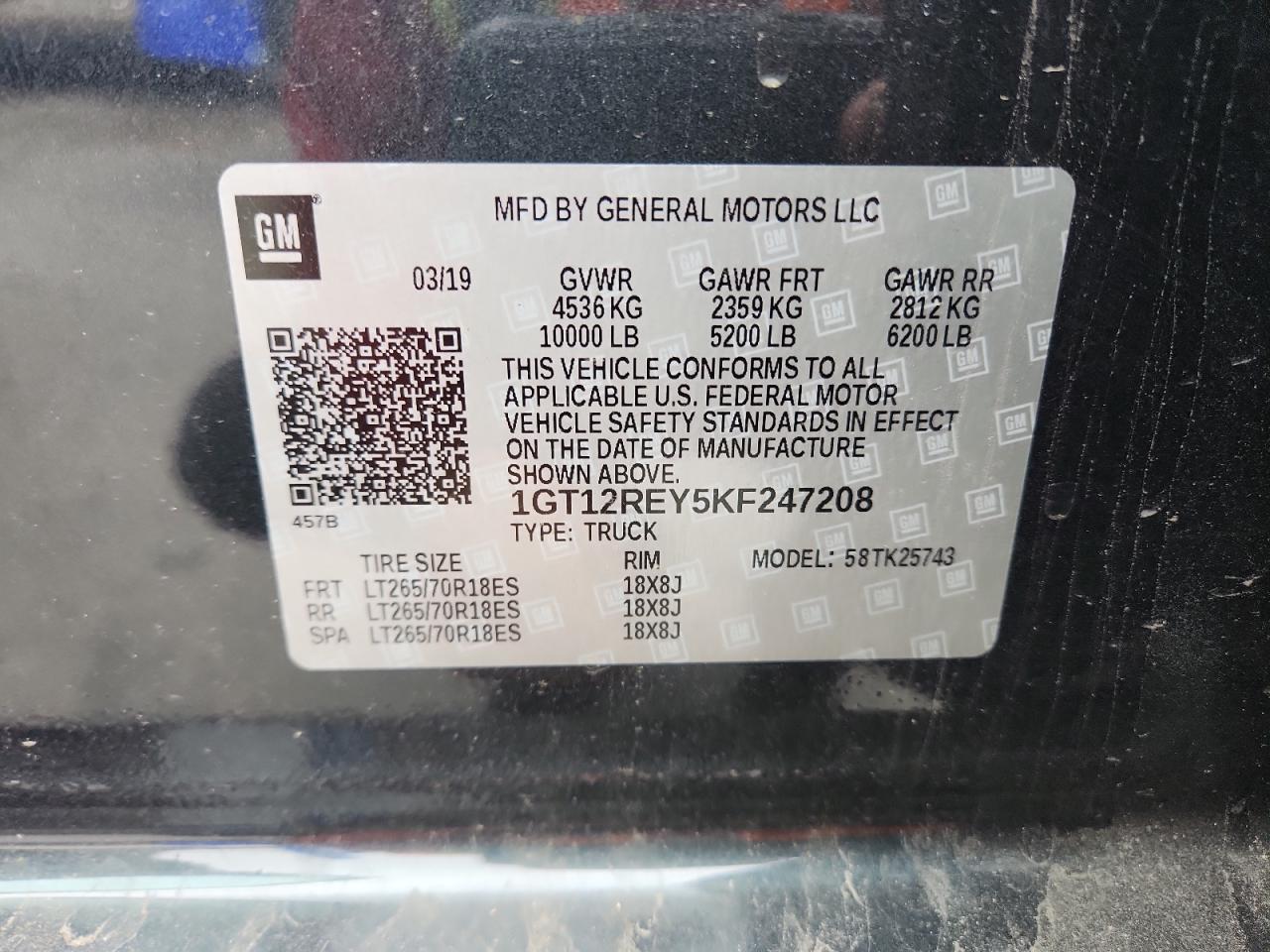 2019 GMC Sierra K2500 Slt VIN: 1GT12REY5KF247208 Lot: 71811045