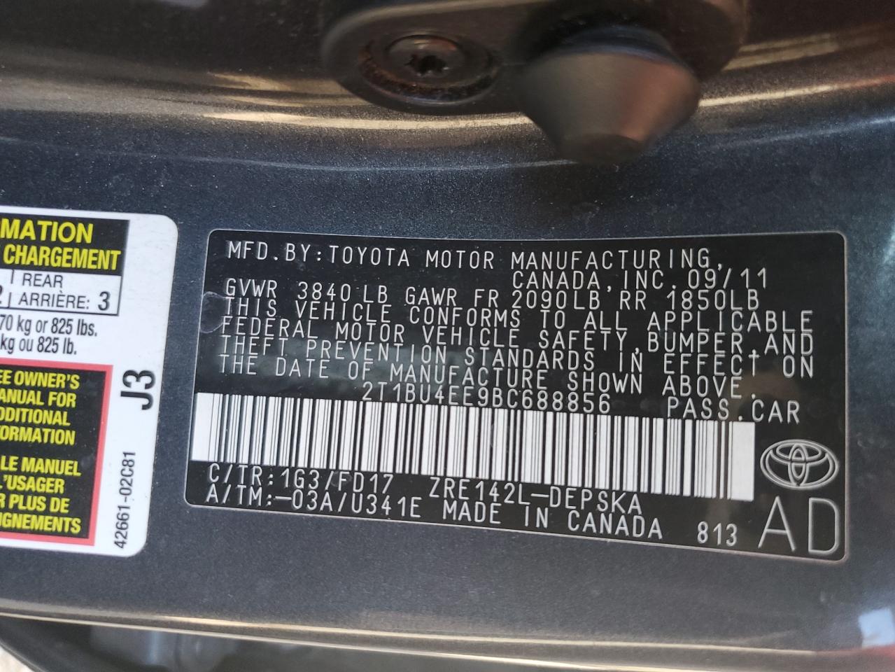 2011 Toyota Corolla Base VIN: 2T1BU4EE9BC688856 Lot: 80259195