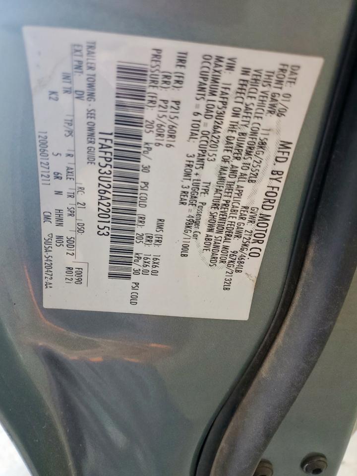 2006 Ford Taurus Se VIN: 1FAFP53U26A220153 Lot: 81393115