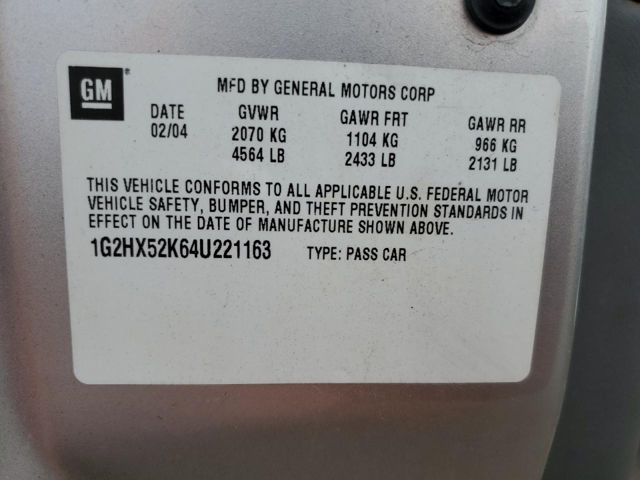 2004 Pontiac Bonneville Se VIN: 1G2HX52K64U221163 Lot: 83789865
