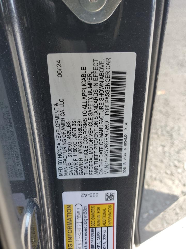 2024 Honda Accord Touring Hybrid VIN: 1HGCY2F87RA072899 Lot: 80434475