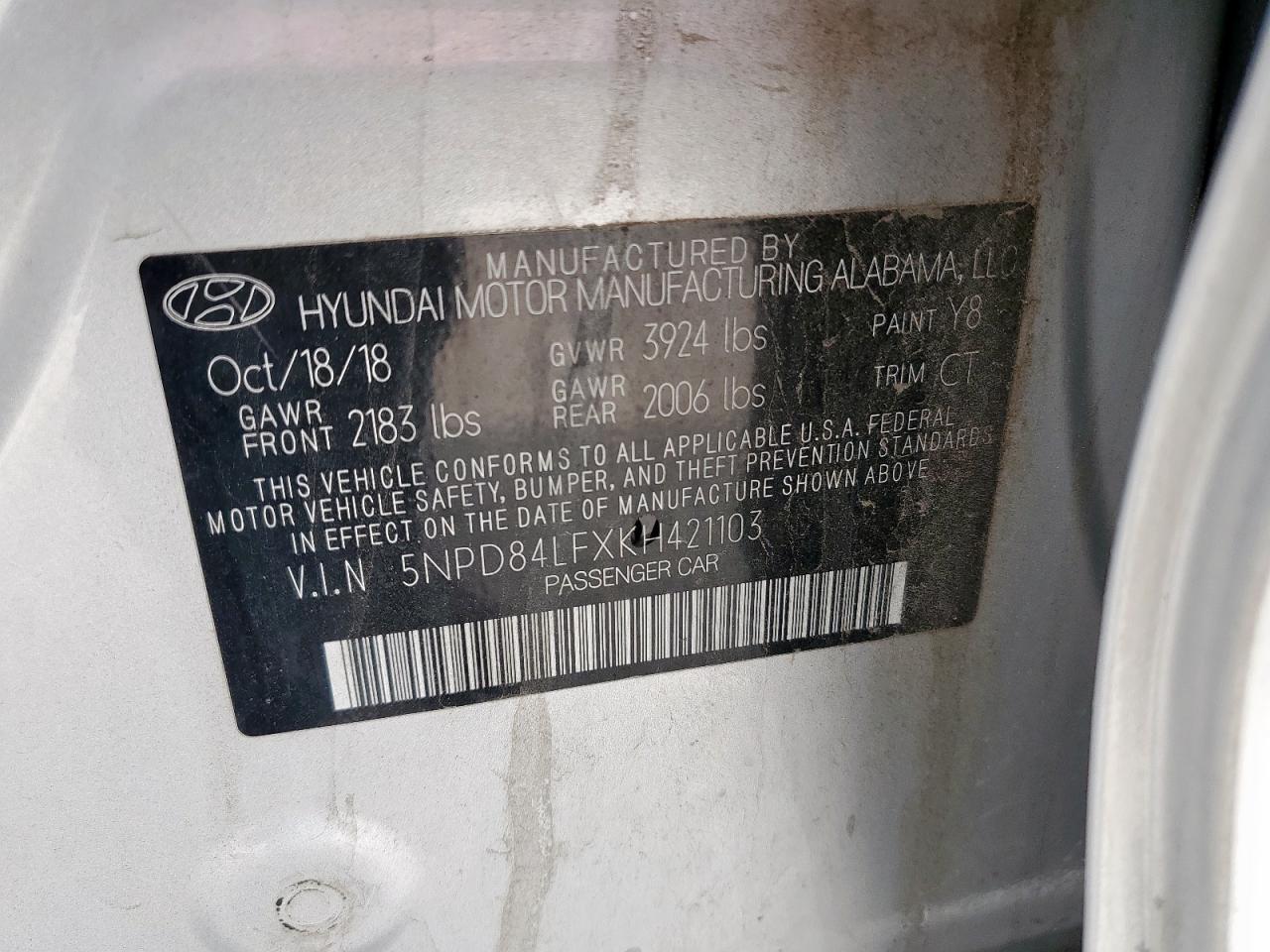 2019 Hyundai Elantra Sel VIN: 5NPD84LFXKH421103 Lot: 80672025