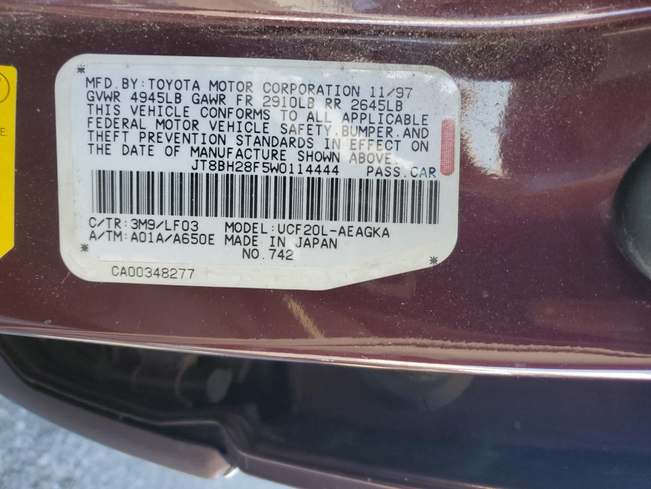 1998 Lexus Ls 400 VIN: JT8BH28F5W0114444 Lot: 81856275