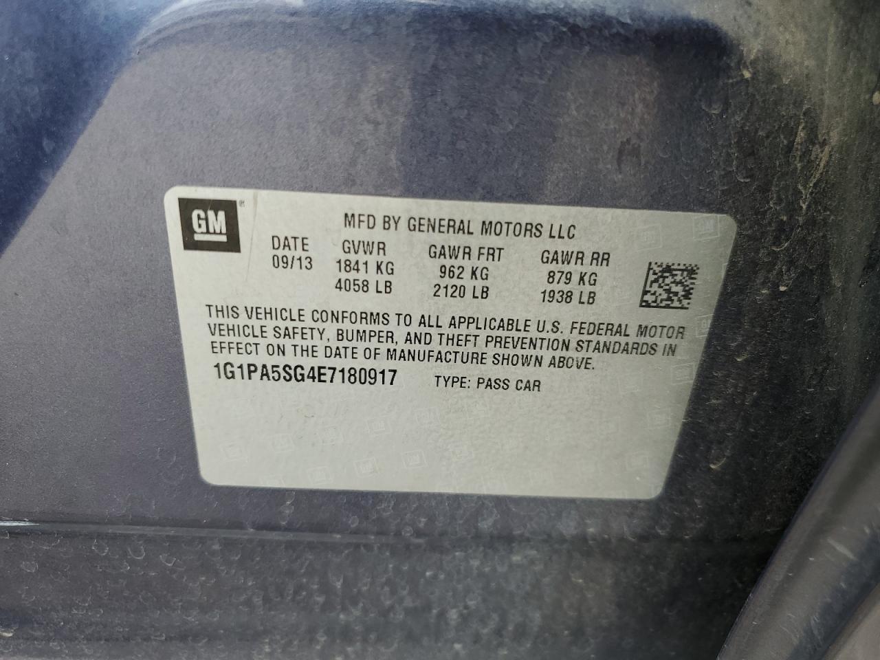 2014 Chevrolet Cruze Ls VIN: 1G1PA5SG4E7180917 Lot: 80938995