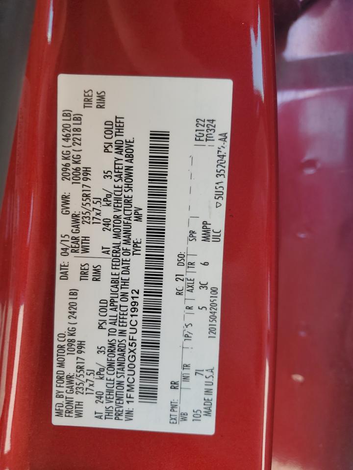 2015 Ford Escape Se VIN: 1FMCU0GX5FUC19912 Lot: 80507265