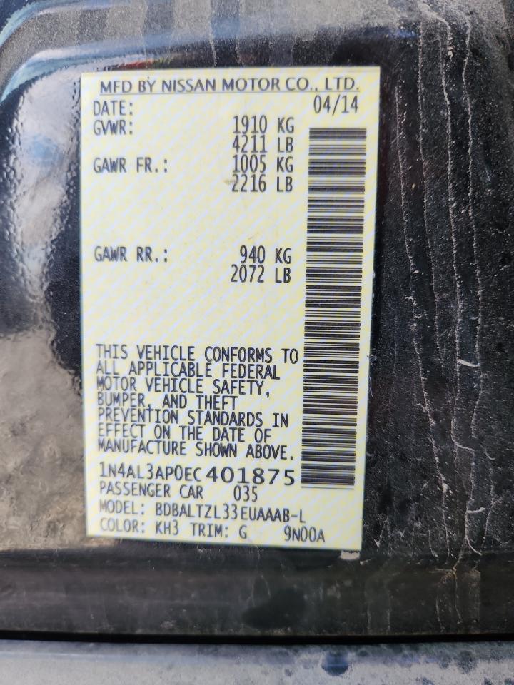 2014 Nissan Altima 2.5 VIN: 1N4AL3AP0EC401875 Lot: 80912005