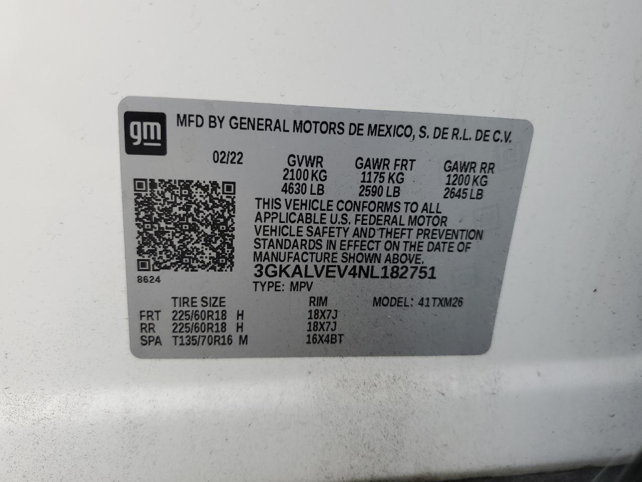 2022 GMC Terrain Slt VIN: 3GKALVEV4NL182751 Lot: 80168495