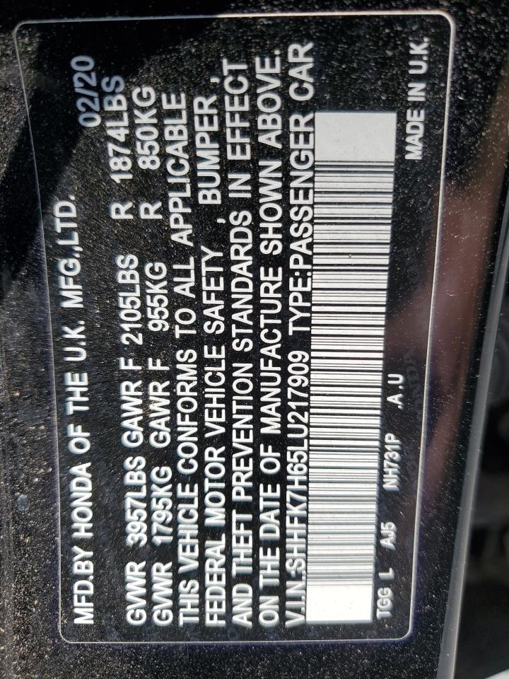 2020 Honda Civic Ex VIN: SHHFK7H65LU217909 Lot: 81091605