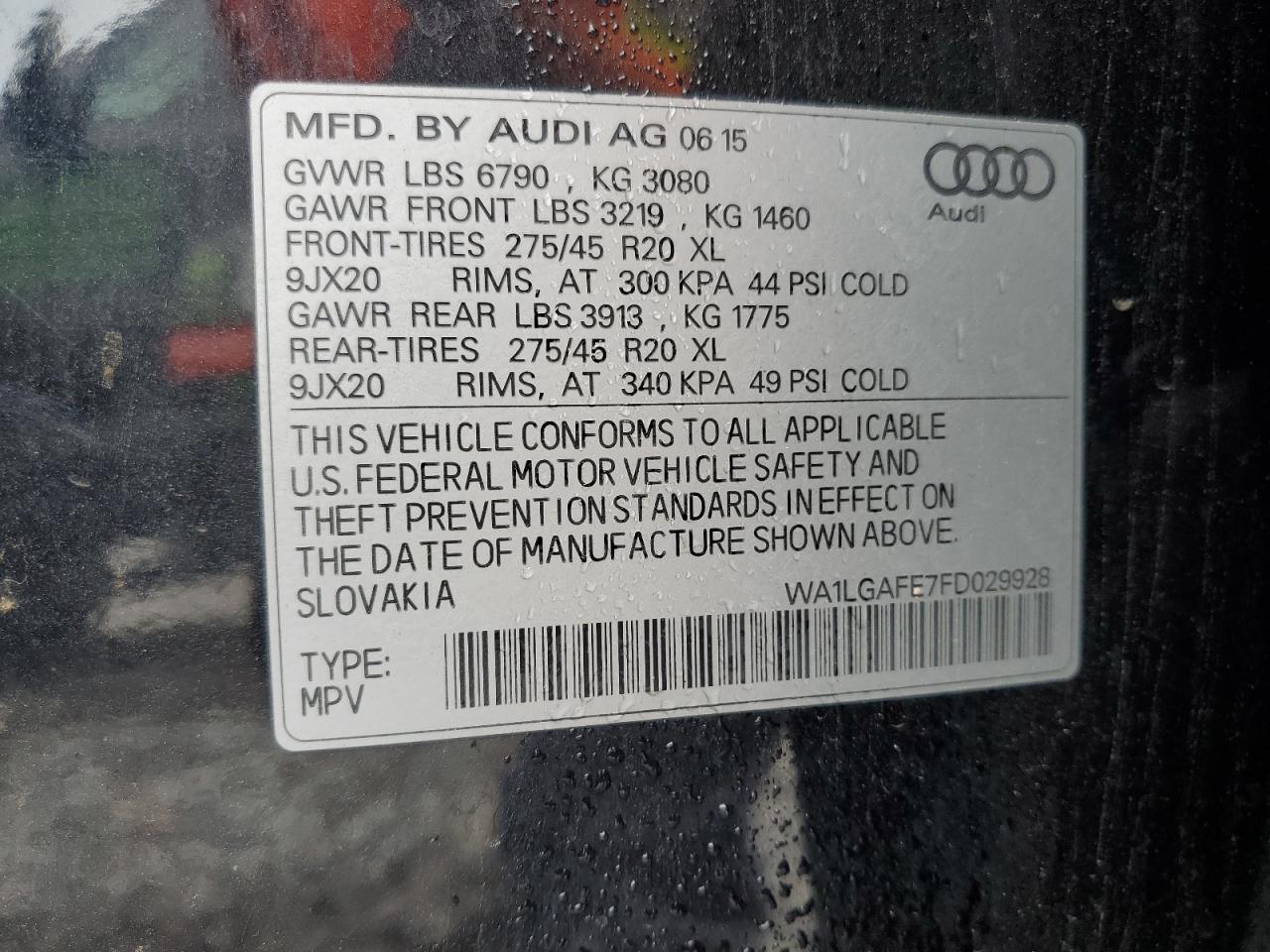 2015 Audi Q7 Premium Plus VIN: WA1LGAFE7FD029928 Lot: 70744575