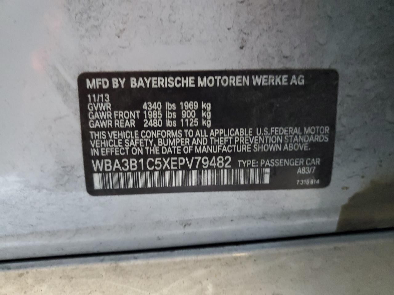 2014 BMW 320 I VIN: WBA3B1C5XEPV79482 Lot: 80893965