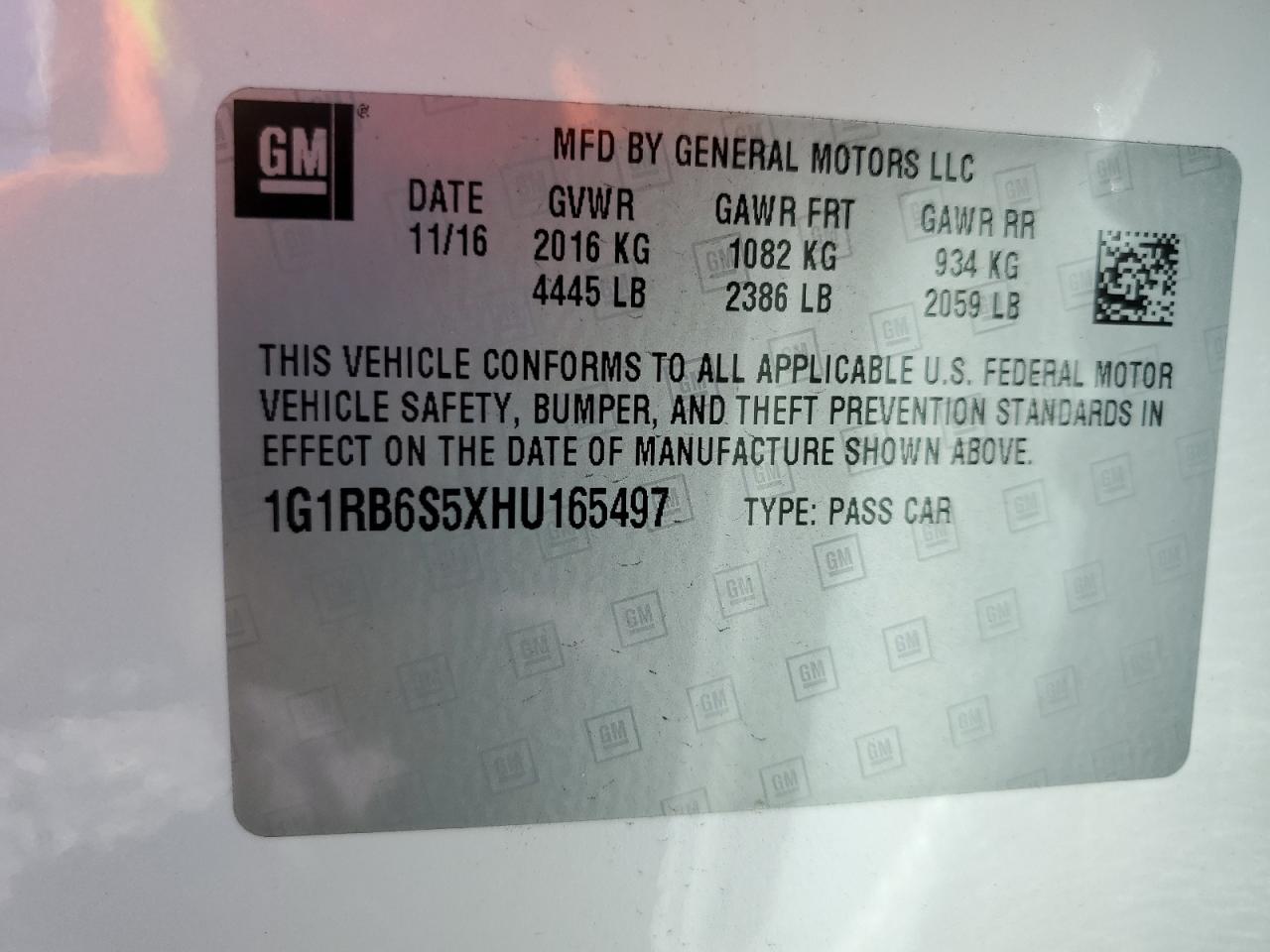 2017 Chevrolet Volt Premier VIN: 1G1RB6S5XHU165497 Lot: 81235335