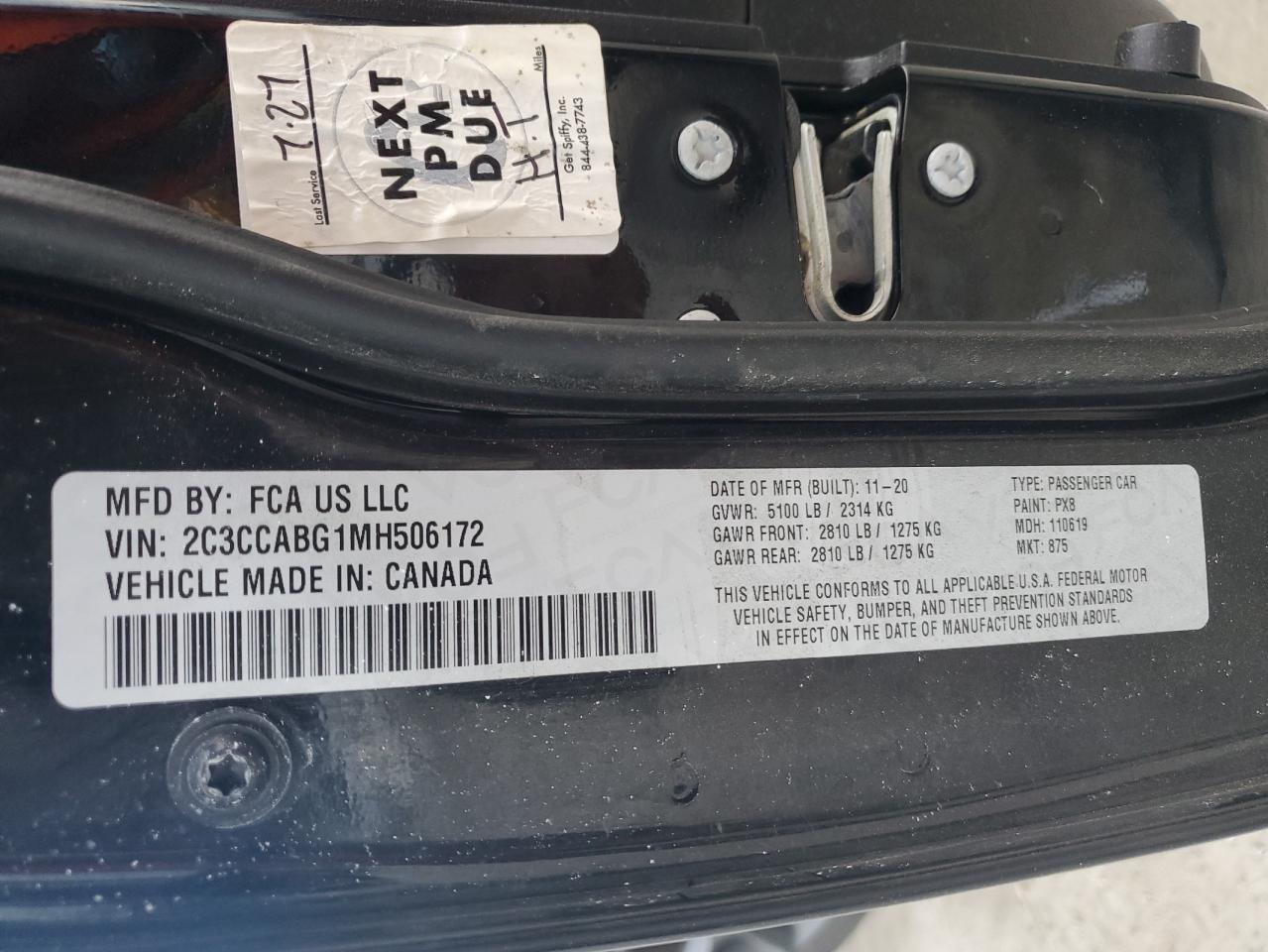 2021 Chrysler 300 S VIN: 2C3CCABG1MH506172 Lot: 83837885