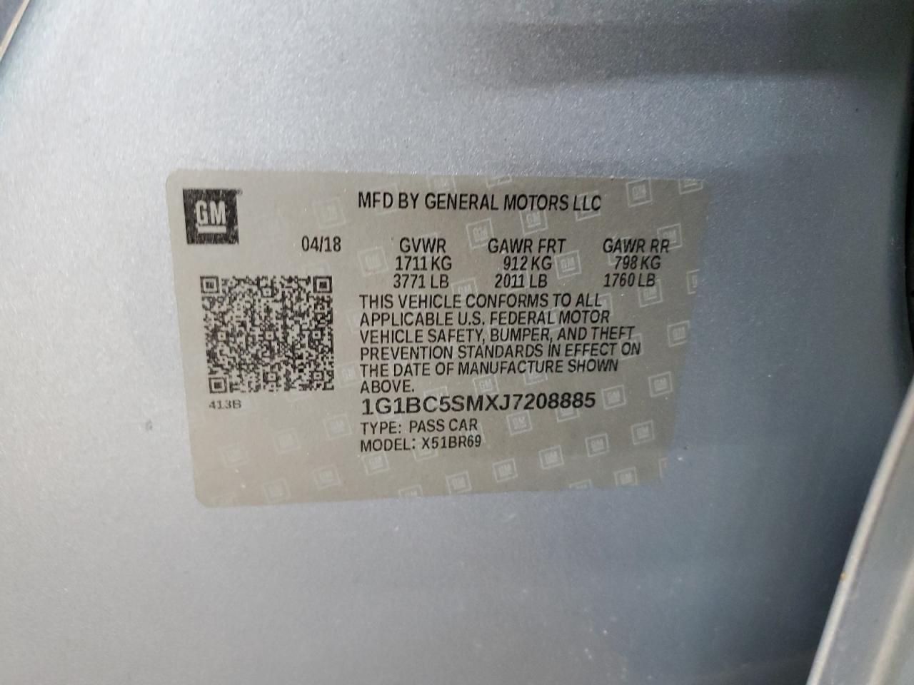 2018 Chevrolet Cruze Ls VIN: 1G1BC5SMXJ7208885 Lot: 80859825