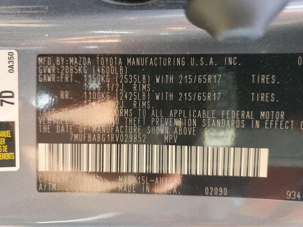 2024 Toyota Corolla Cross Se VIN: 7MUFBABG1RV029852 Lot: 84275835