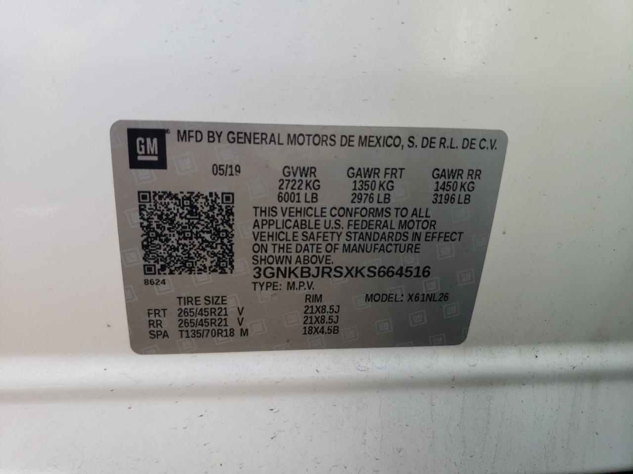 2019 Chevrolet Blazer Rs VIN: 3GNKBJRSXKS664516 Lot: 72068005