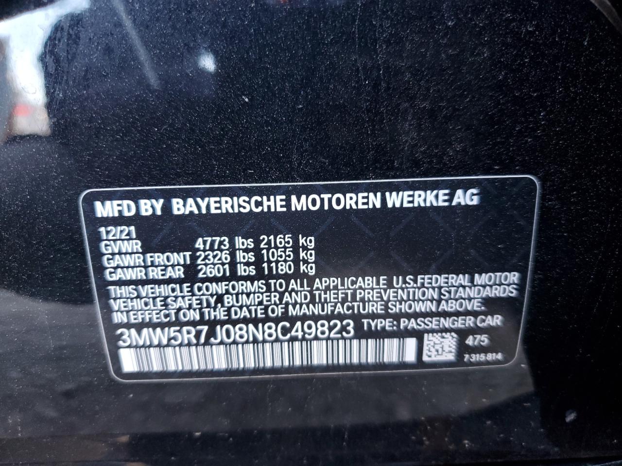 2022 BMW 330Xi VIN: 3MW5R7J08N8C49823 Lot: 69944935