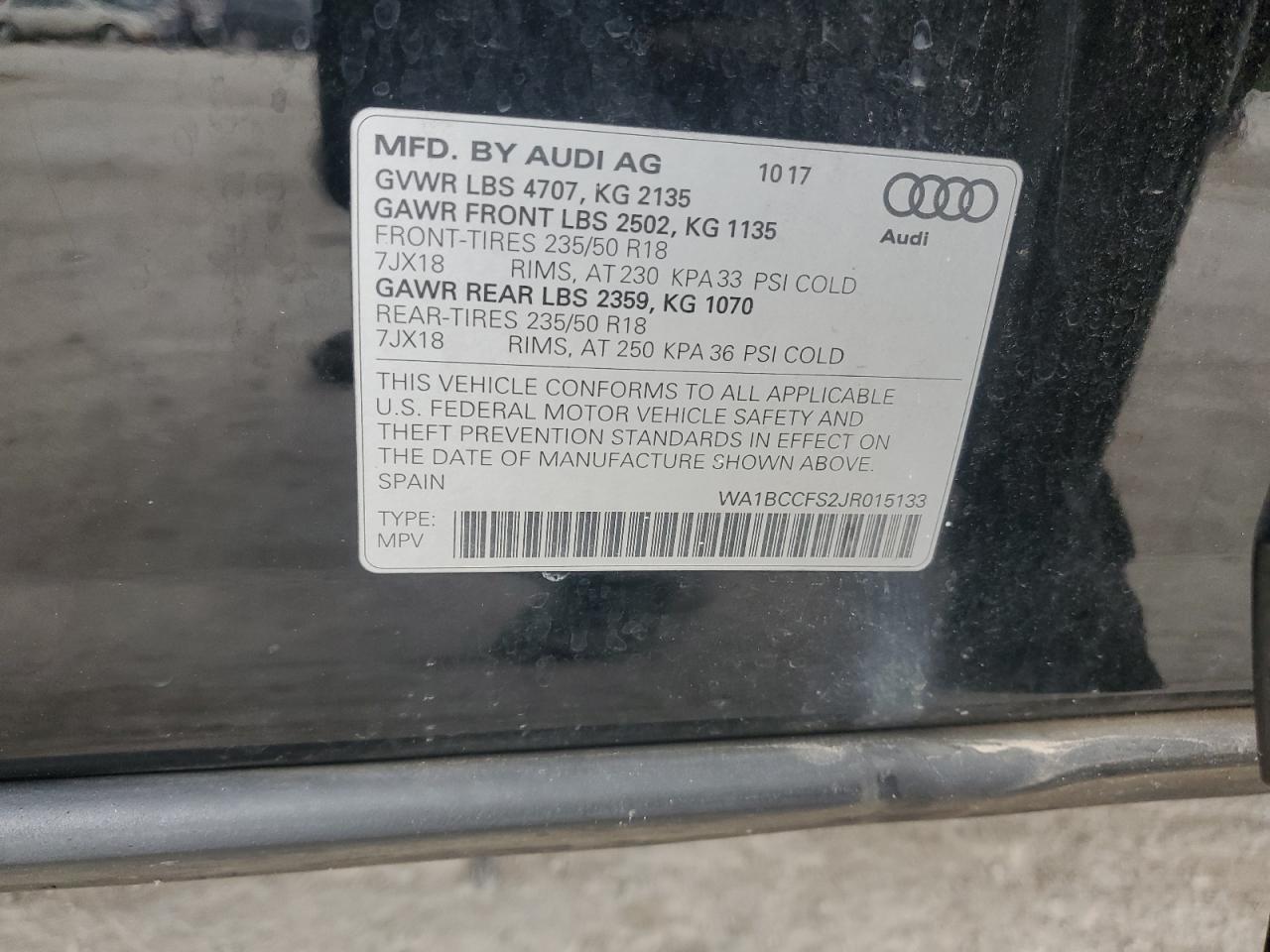 2018 Audi Q3 Premium VIN: WA1BCCFS2JR015133 Lot: 80217095