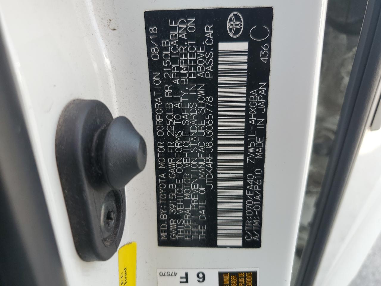 2018 Toyota Prius VIN: JTDKARFU8J3065778 Lot: 71453805