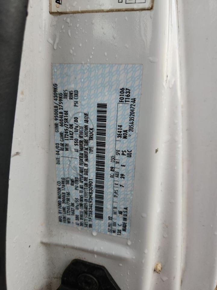 2003 Ford Econoline E350 Super Duty Van VIN: 1FTSE34L93HB30901 Lot: 82104365