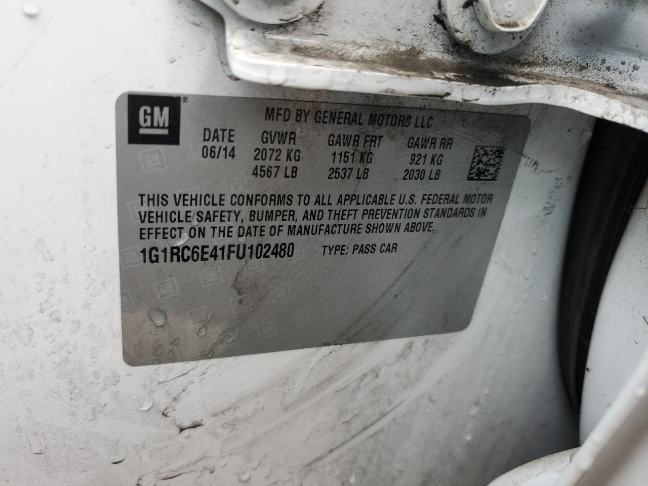 2015 Chevrolet Volt VIN: 1G1RC6E41FU102480 Lot: 83769615