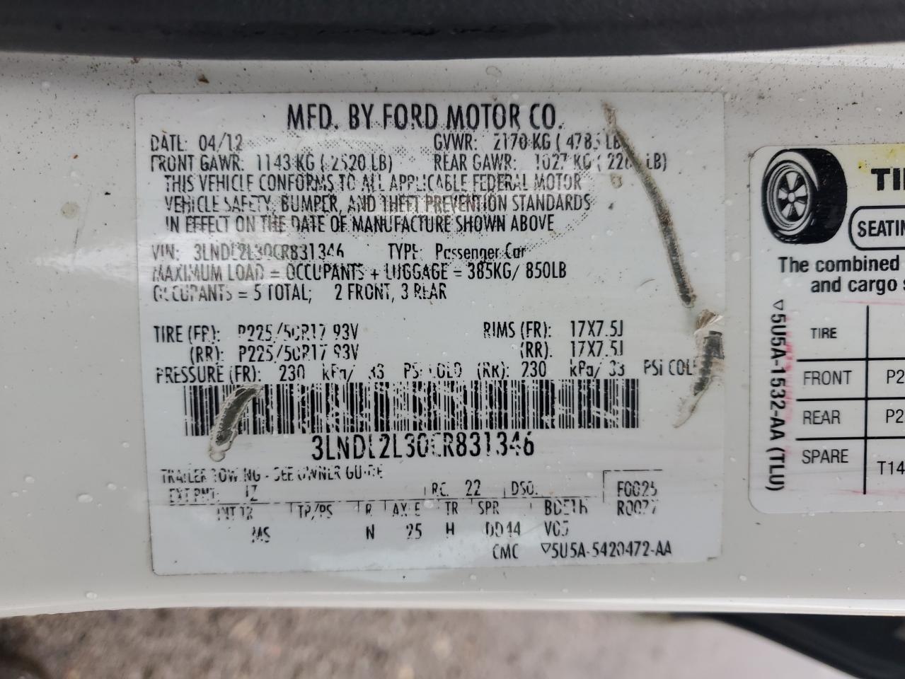 2012 Lincoln Mkz Hybrid VIN: 3LNDL2L30CR831346 Lot: 81627145