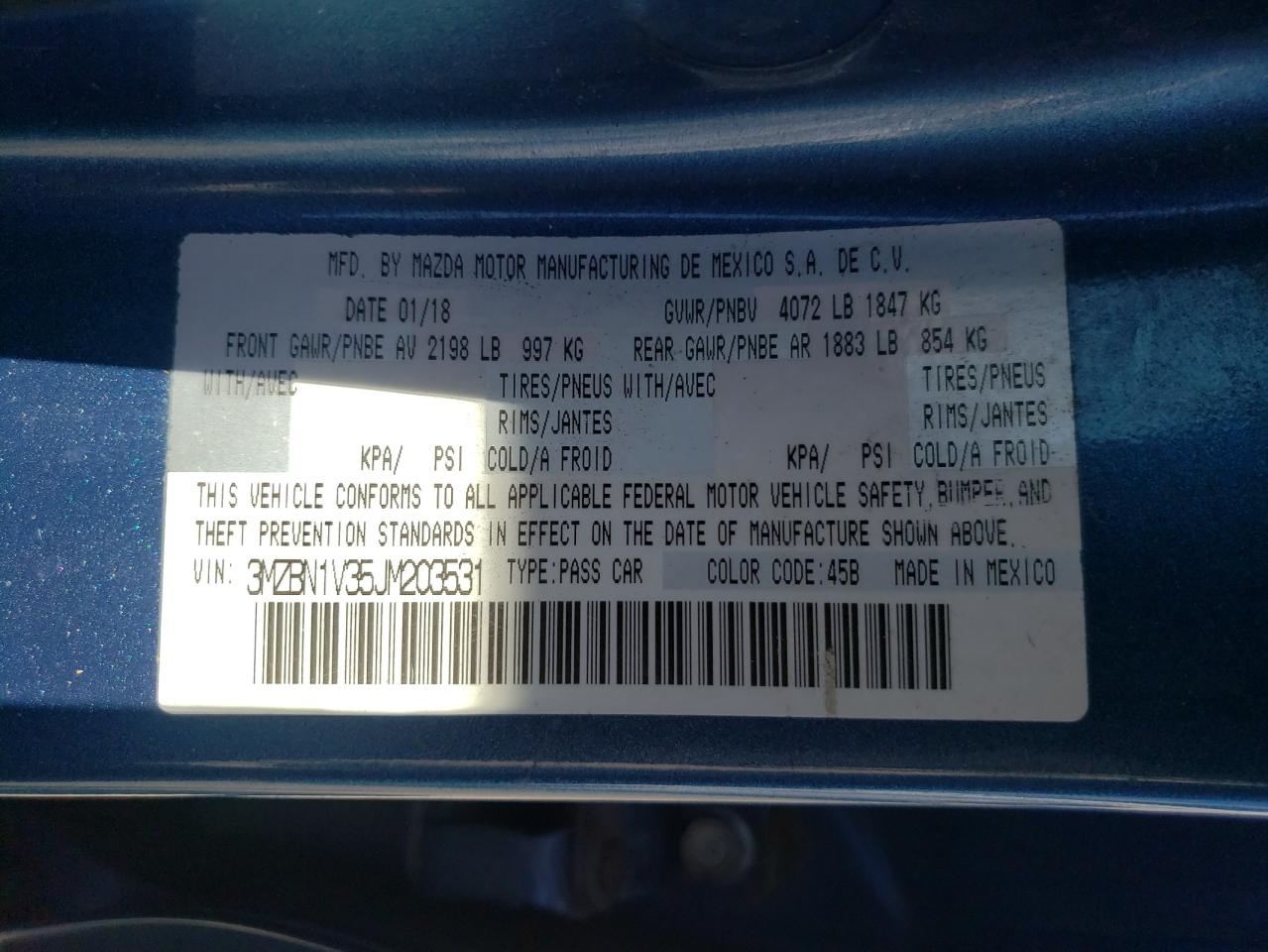 2018 Mazda 3 Touring VIN: 3MZBN1V35JM203531 Lot: 80165345