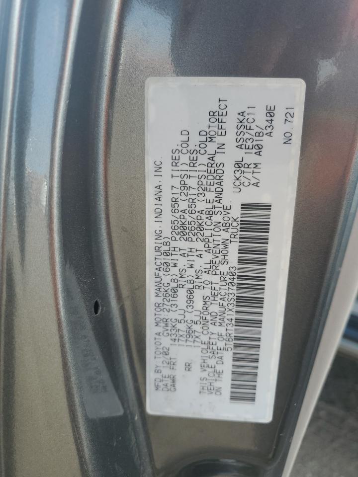 2003 Toyota Tundra VIN: 5TBRT341X3S370403 Lot: 71810645