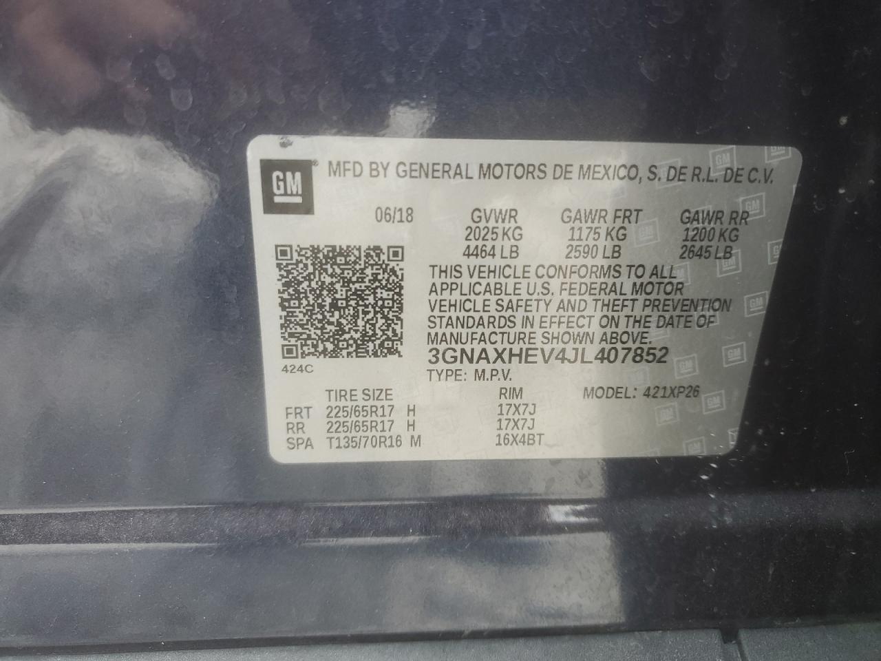 2018 Chevrolet Equinox Ls VIN: 3GNAXHEV4JL407852 Lot: 81518915