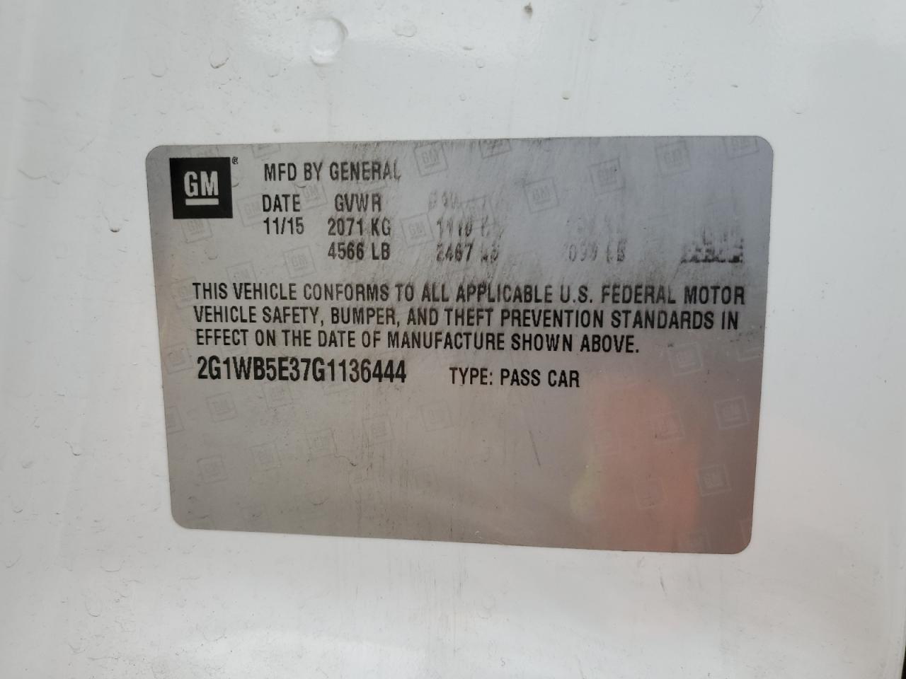 2016 Chevrolet Impala Limited Lt VIN: 2G1WB5E37G1136444 Lot: 70878305