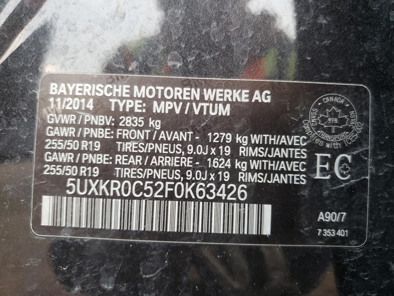 2015 BMW X5 xDrive35I VIN: 5UXKR0C52F0K63426 Lot: 70809735