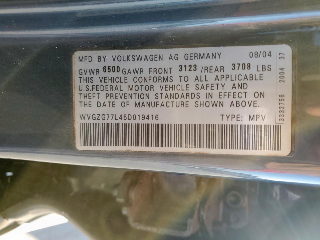2005 Volkswagen Touareg 3.2 VIN: WVGZG77L45D019416 Lot: 71034955