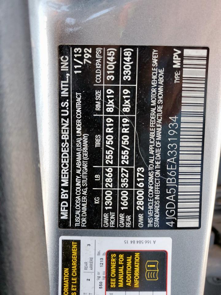 2014 Mercedes-Benz Ml 350 VIN: 4JGDA5JB6EA331934 Lot: 81847115