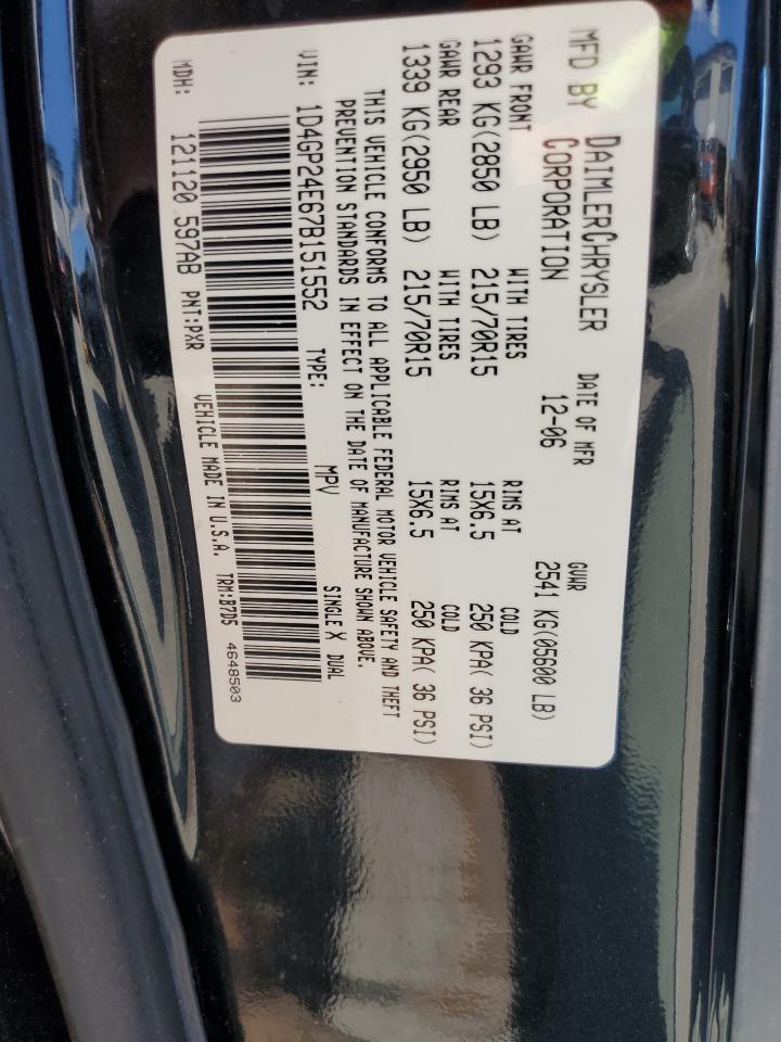 2007 Dodge Grand Caravan Se VIN: 1D4GP24E67B151552 Lot: 71415405