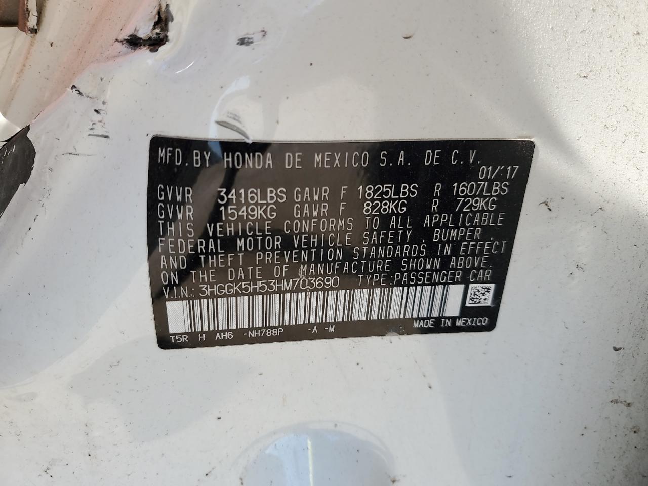 2017 Honda Fit Lx VIN: 3HGGK5H53HM703690 Lot: 71319025