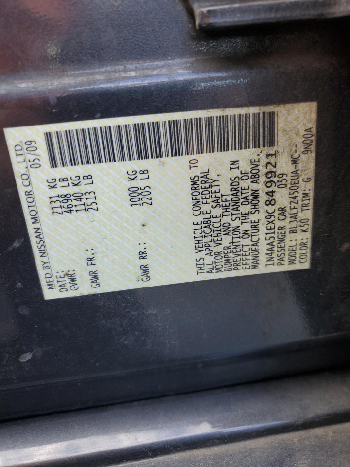 2009 Nissan Maxima S VIN: 1N4AA51EX9C849921 Lot: 80926905