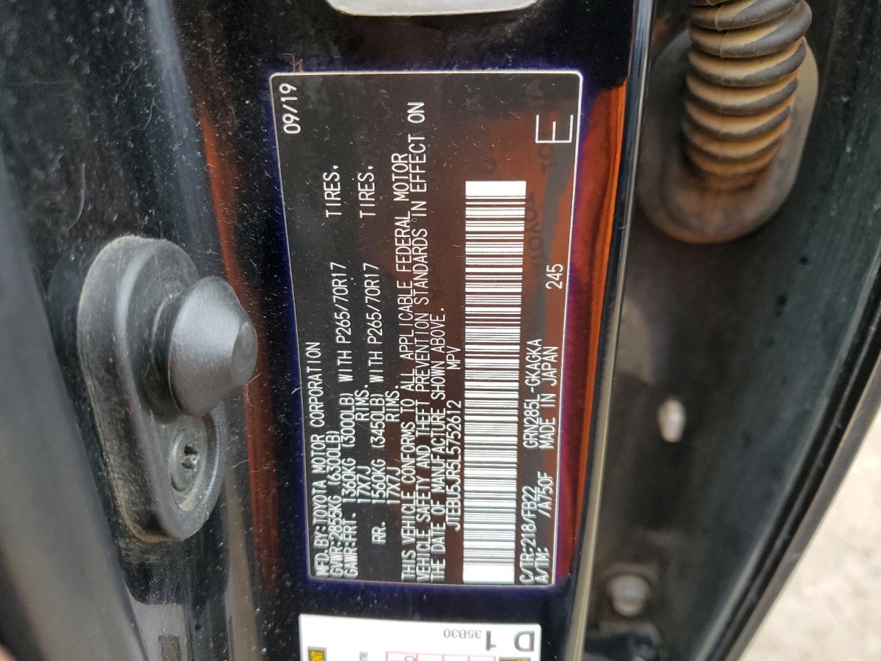 2020 Toyota 4Runner Sr5/Sr5 Premium VIN: JTEBU5JR5L5752612 Lot: 81315575