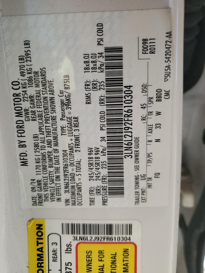 2015 Lincoln Mkz VIN: 3LN6L2J92FR610304 Lot: 80004535