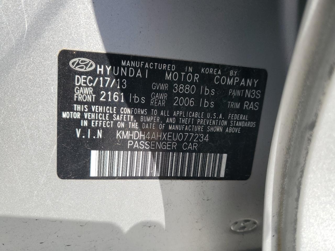 2014 Hyundai Elantra Se VIN: KMHDH4AHXEU077234 Lot: 80659525