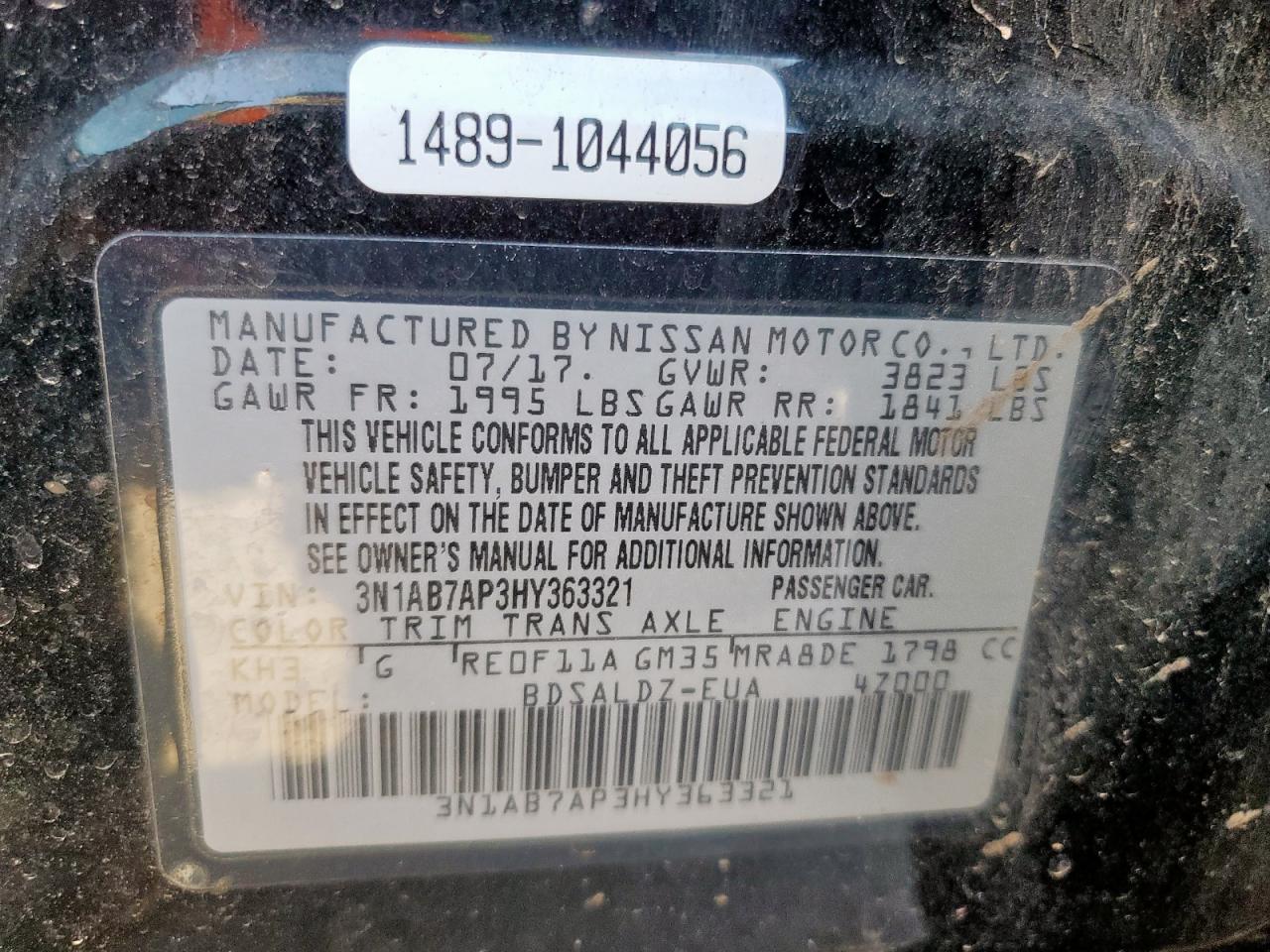 2017 Nissan Sentra S VIN: 3N1AB7AP3HY363321 Lot: 80582515