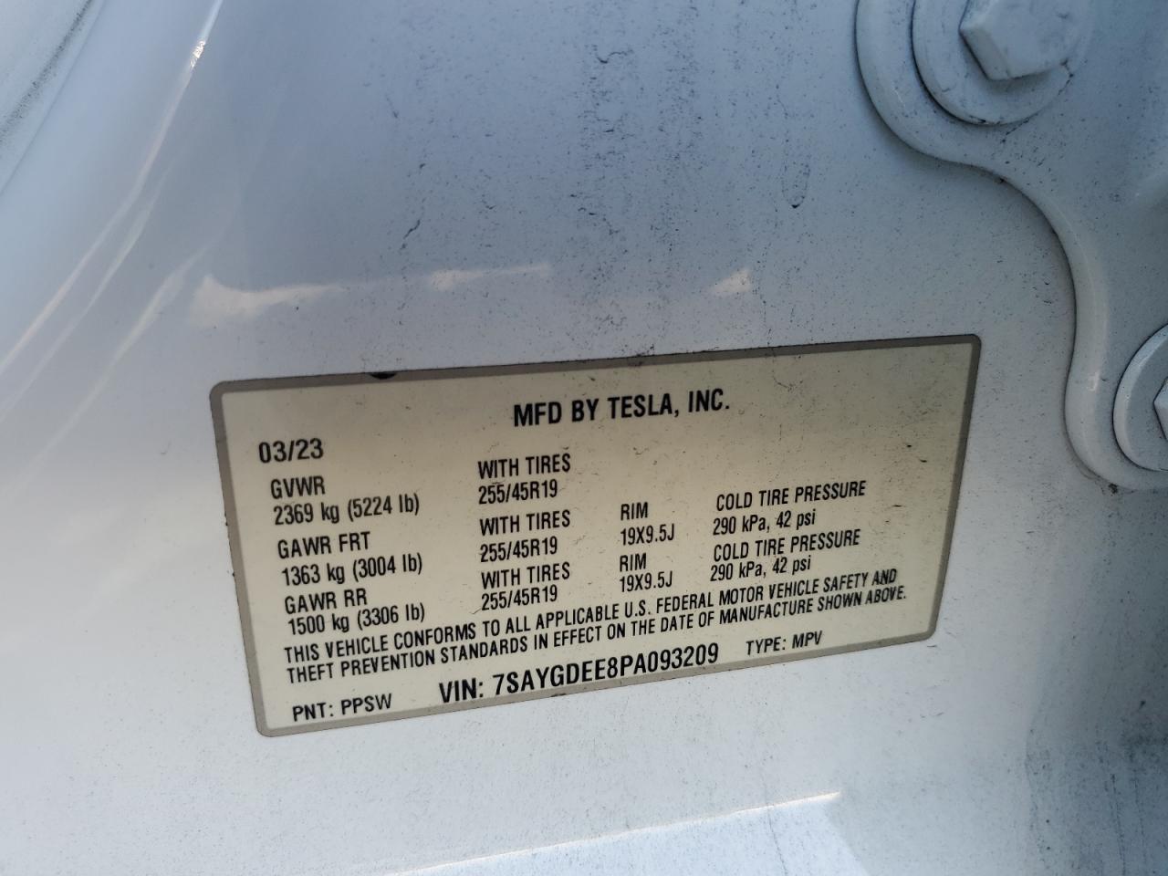 2023 Tesla Model Y VIN: 7SAYGDEE8PA093209 Lot: 80299485