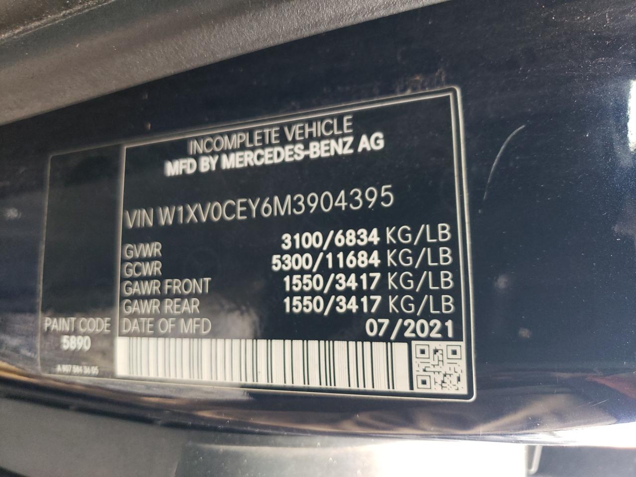 2021 Mercedes-Benz Metris VIN: W1XV0CEY6M3904395 Lot: 84002555
