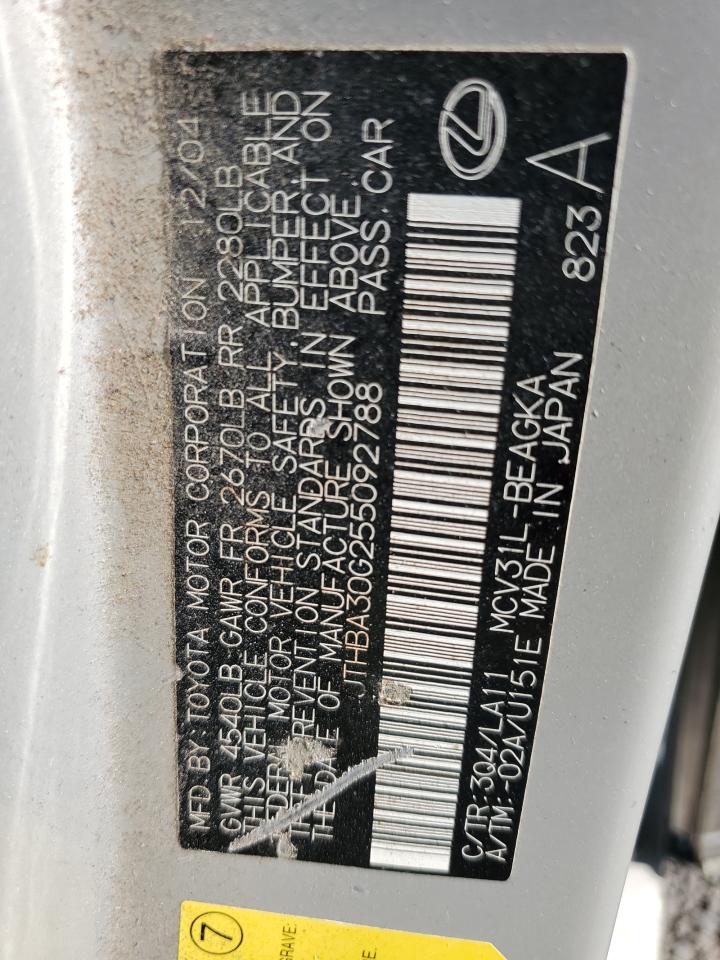 2005 Lexus Es 330 VIN: JTHBA30G255092788 Lot: 80580765