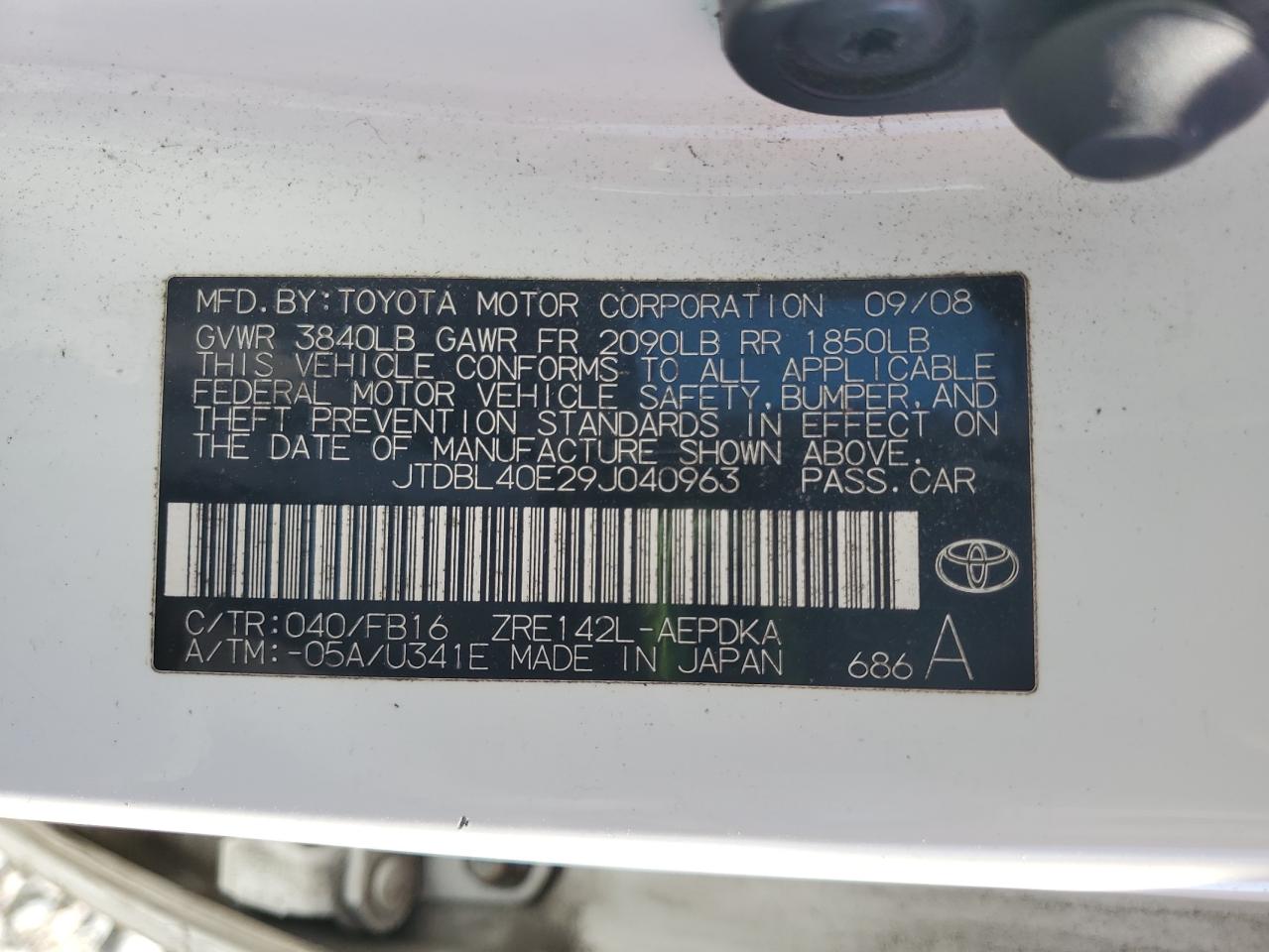 2009 Toyota Corolla Base VIN: JTDBL40E29J040963 Lot: 70489795