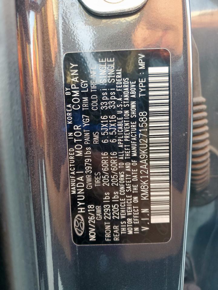 2019 Hyundai Kona Se VIN: KM8K12AA9KU271588 Lot: 80852155