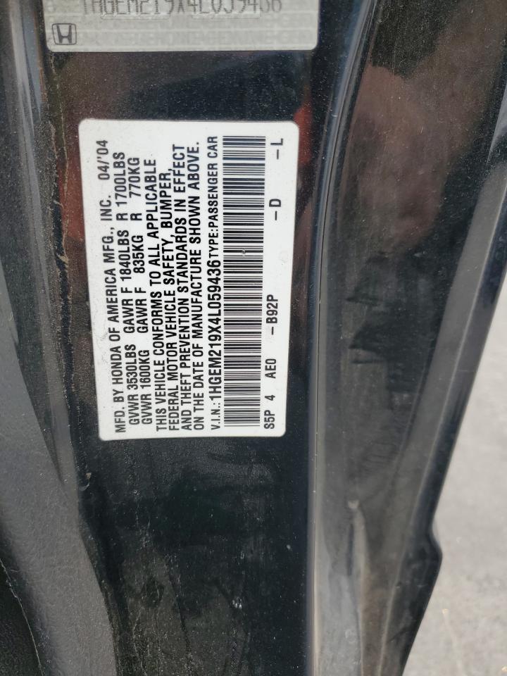 2004 Honda Civic Ex VIN: 1HGEM219X4L059436 Lot: 81295005