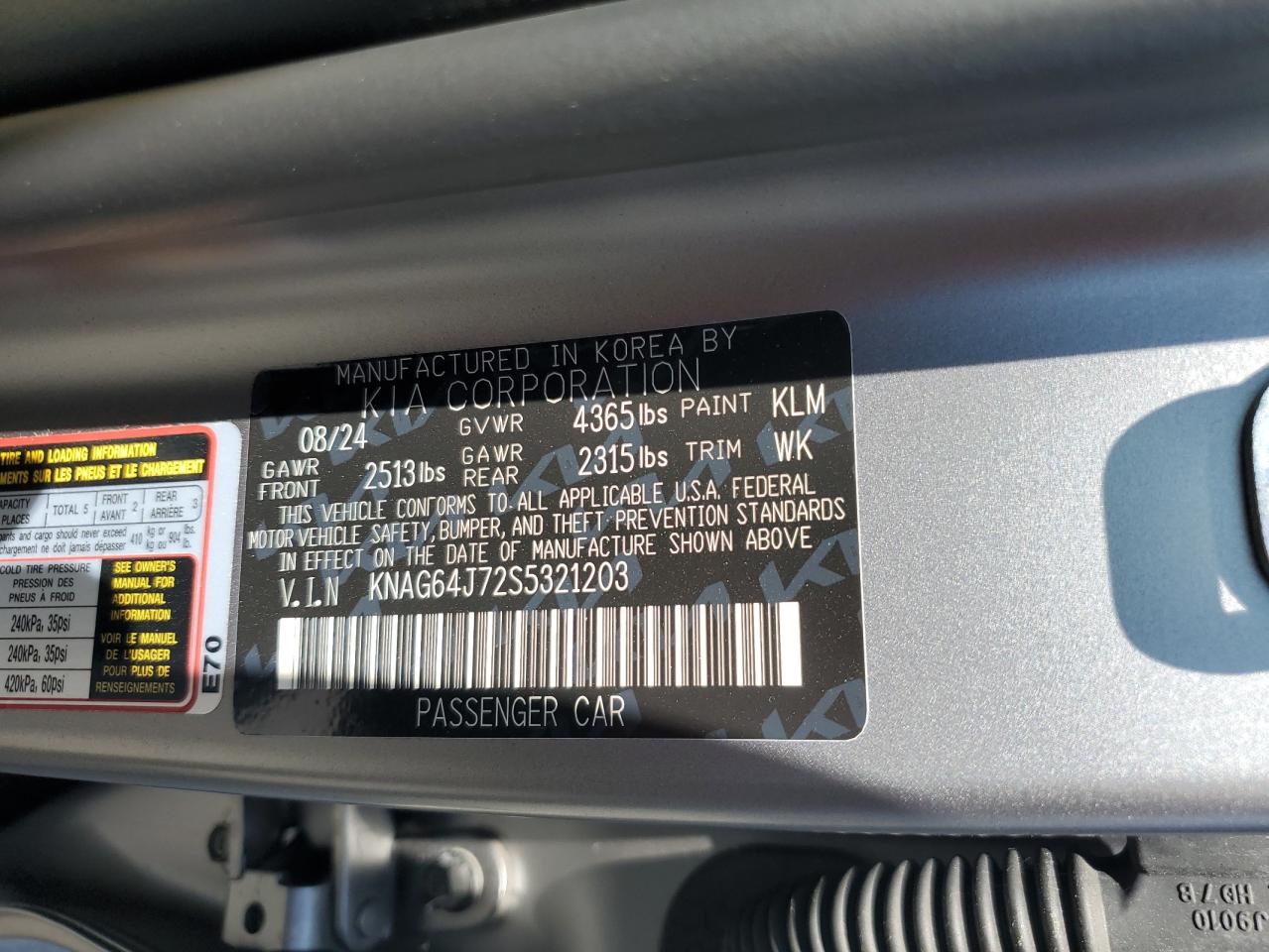 2025 Kia K5 Gt Line VIN: KNAG64J72S5321203 Lot: 71454395
