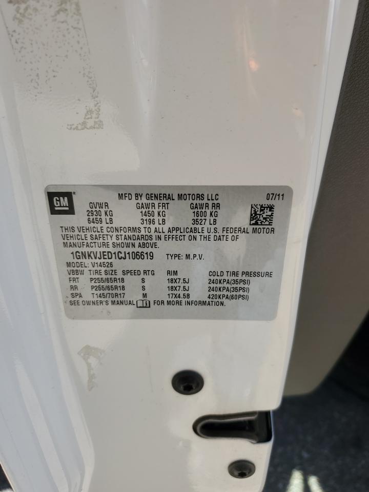 2012 Chevrolet Traverse Lt VIN: 1GNKVJED1CJ106619 Lot: 80115115