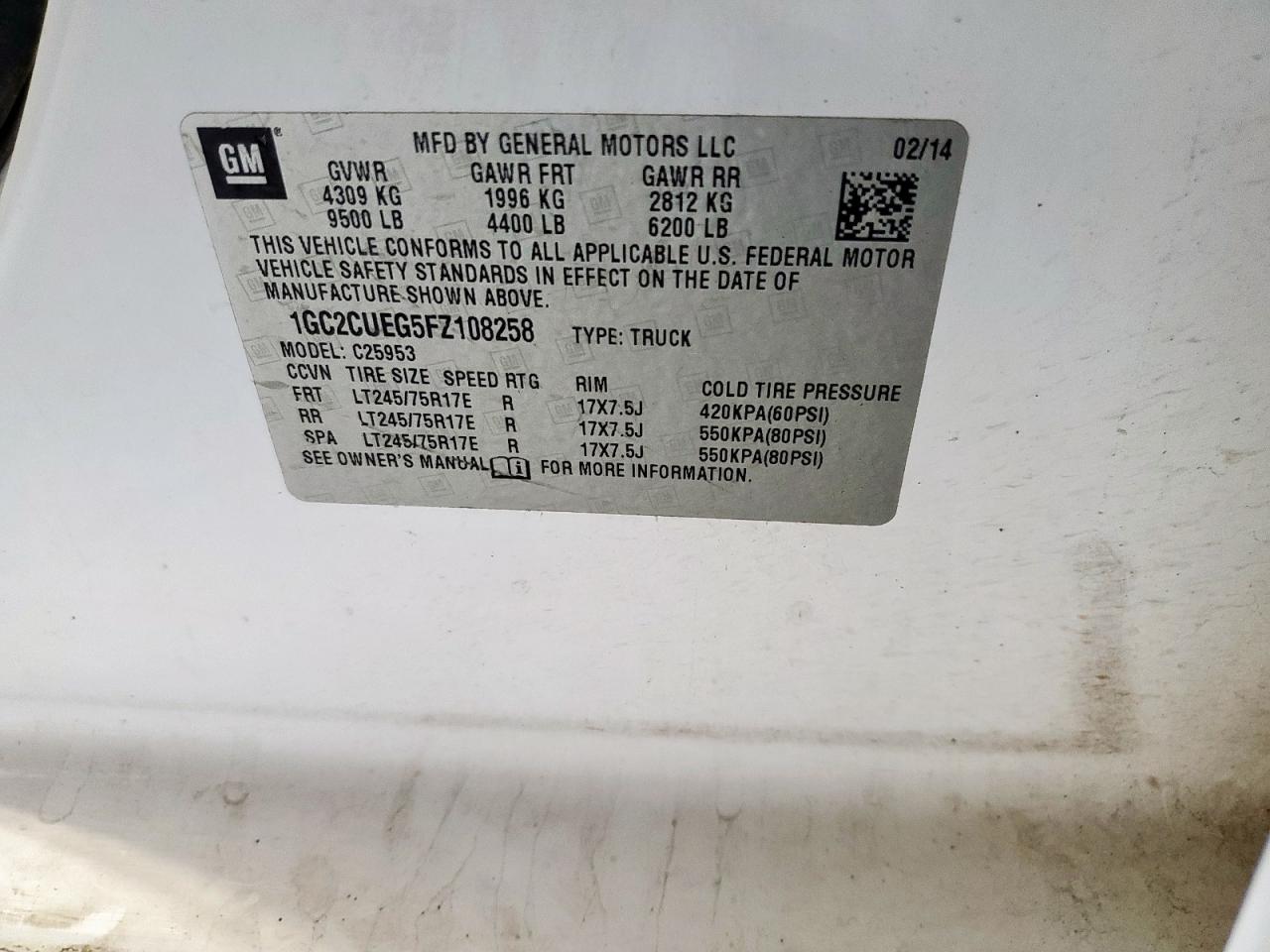 2015 Chevrolet Silverado C2500 Heavy Duty VIN: 1GC2CUEG5FZ108258 Lot: 80782605