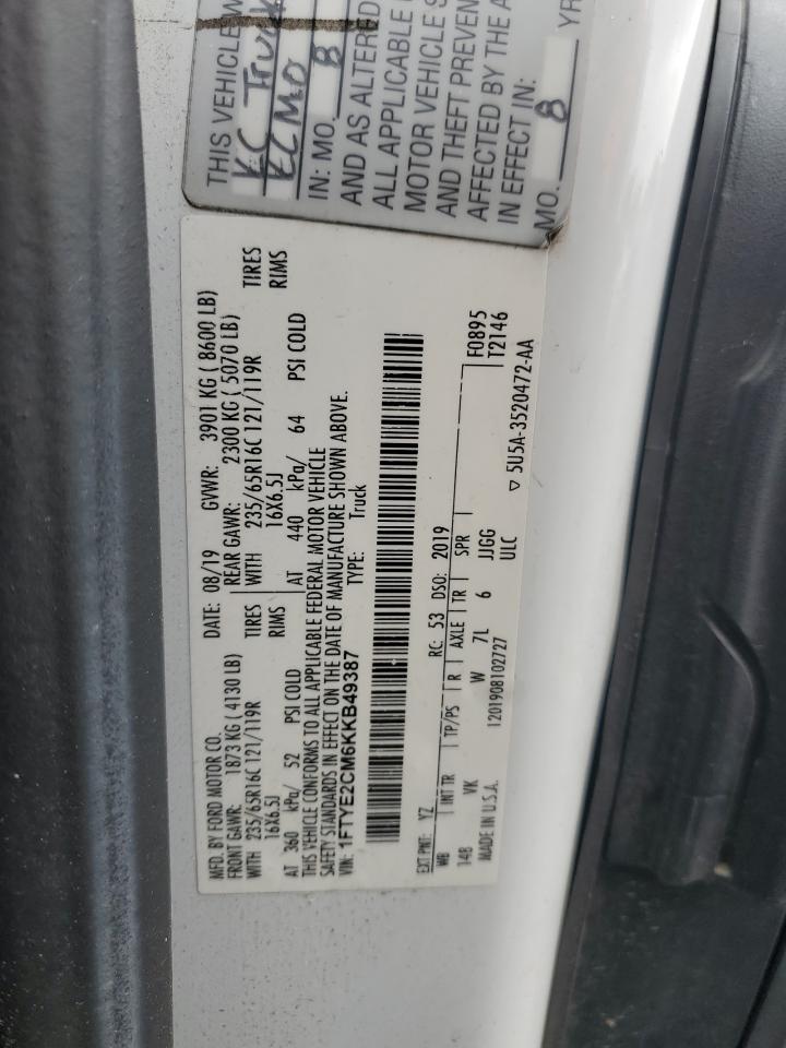 2019 Ford Transit T-150 VIN: 1FTYE2CM6KKB49387 Lot: 80150335