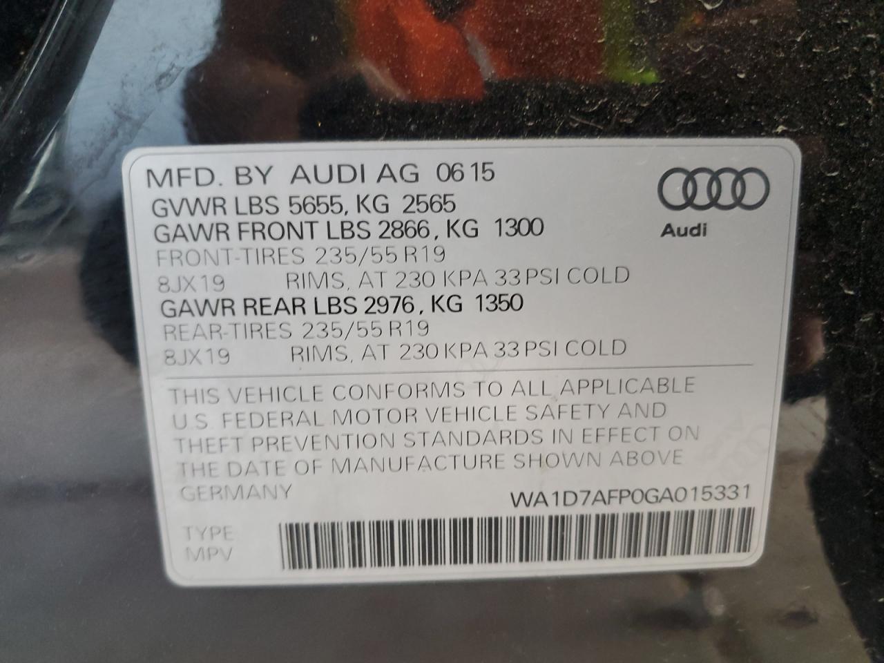 2016 Audi Q5 Premium Plus S-Line VIN: WA1D7AFP0GA015331 Lot: 80790095